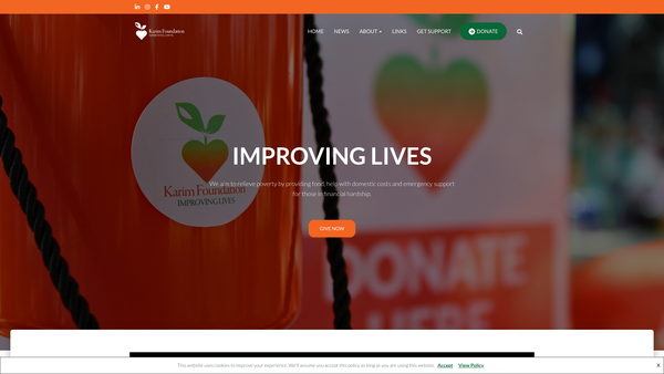 Screenshot of the The Karim Foundation website