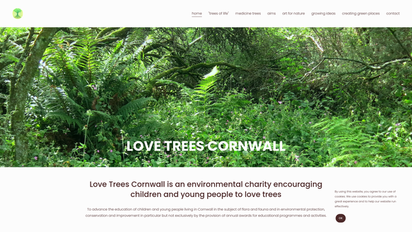 Screenshot of the Love Trees Cornwall website