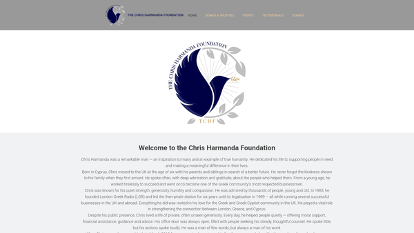 Screenshot of the The Chris Harmanda Foundation website