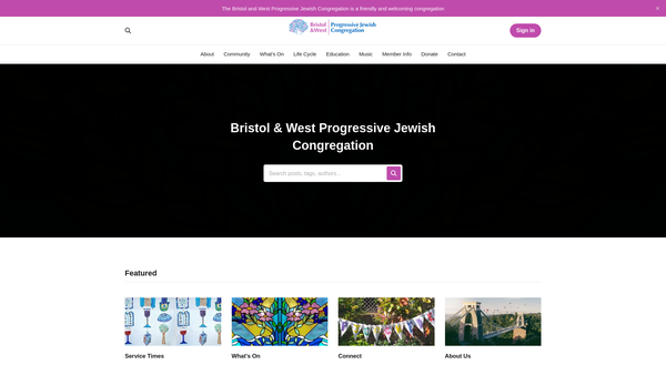 Screenshot of the Bristol And West Progressive Jewish Congregation website