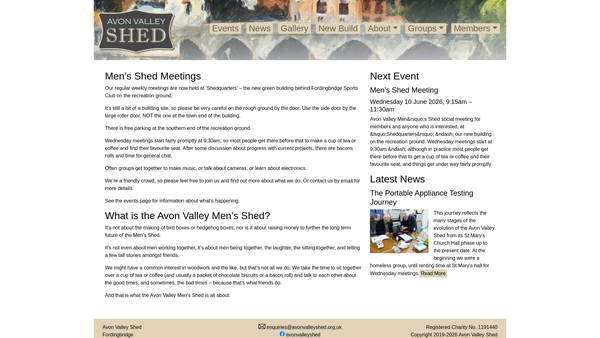 Screenshot of the Avon Valley Shed website