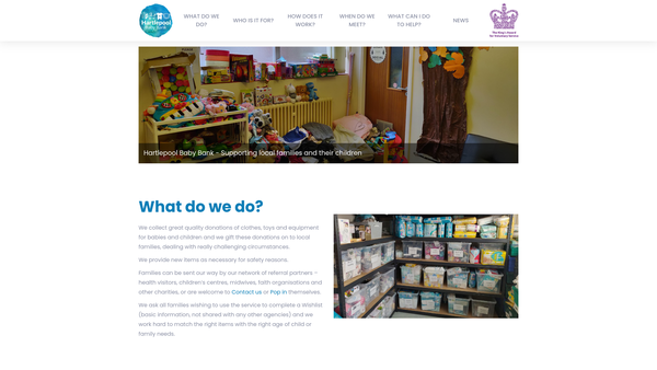 Screenshot of the Hartlepool Baby Bank website
