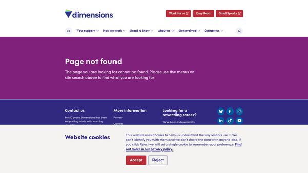 Screenshot of the Dimensions Cymru Limited website