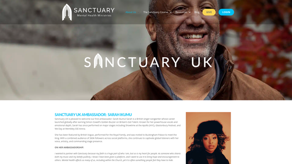 Screenshot of the Sanctuary Mental Health Society website