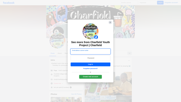 Screenshot of the Charfield Youth Project website