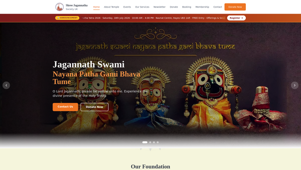 Screenshot of the Shree Jagannatha Society UK website
