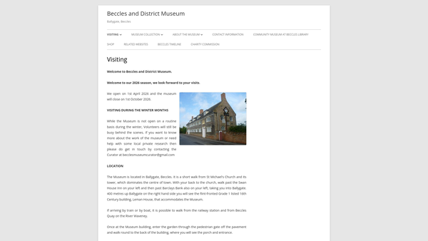 Screenshot of the Beccles And District Museum CIO website