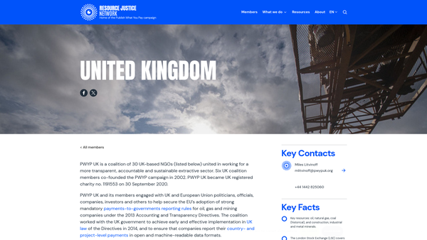Screenshot of the Publish What You Pay UK website