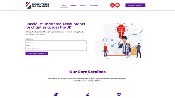 Screenshot of the Accountants For Charities website