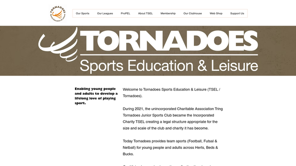 Screenshot of the Tornadoes Sports Education And Leisure website