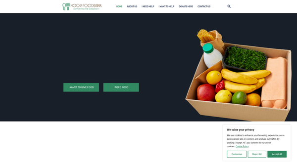 Screenshot of the Noor Foodbank Ltd website