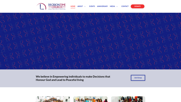 Screenshot of the Decision Time Church website