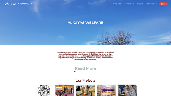 Screenshot of the Al-Qiyas Welfare website