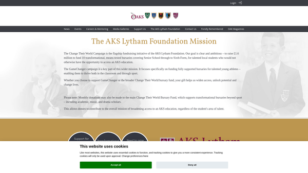 Screenshot of the AKS Lytham Foundation website