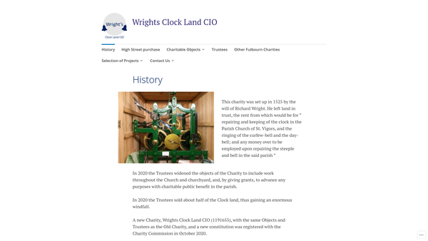 Screenshot of the Wright's Clock Land CIO website