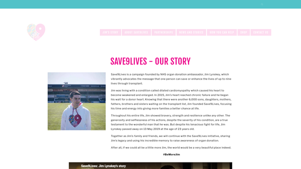 Screenshot of the Save9lives website