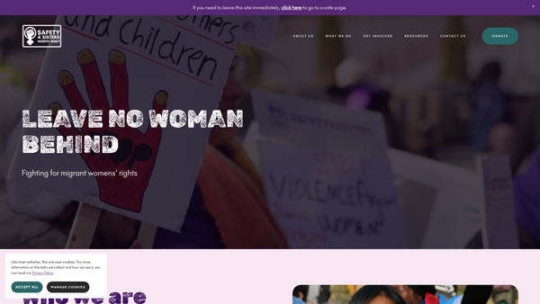 Screenshot of the Safety4sisters North West website