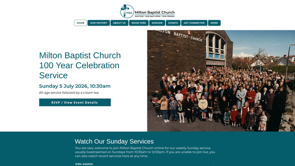 Screenshot of the Milton Baptist Church website
