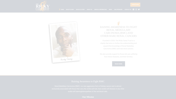 Screenshot of the The Ricky Casey Trust website