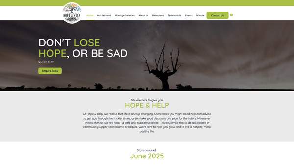 Screenshot of the Hope And Help website