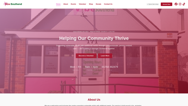 Screenshot of the Vibe Southend Ltd website