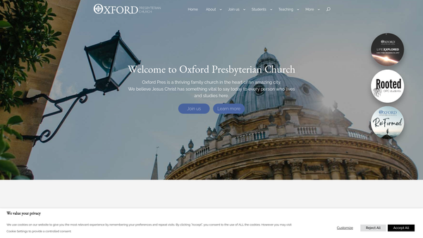 Screenshot of the Oxford Evangelical Presbyterian Church website
