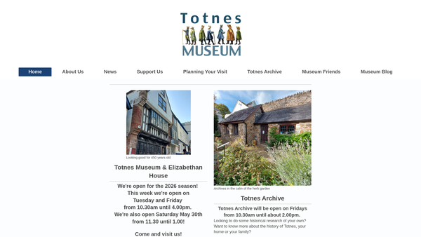 Screenshot of the Totnes Museum Trust website