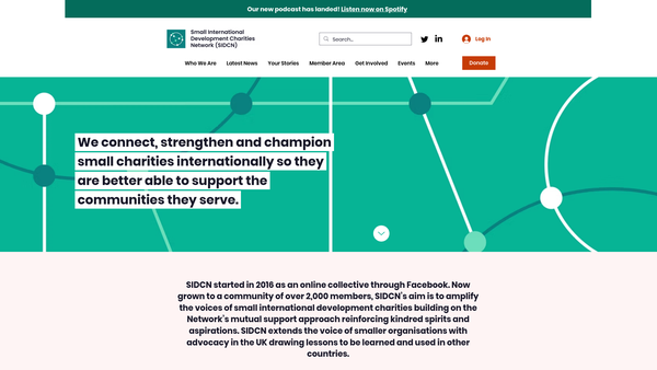 Screenshot of the Small International Development Charities Network website
