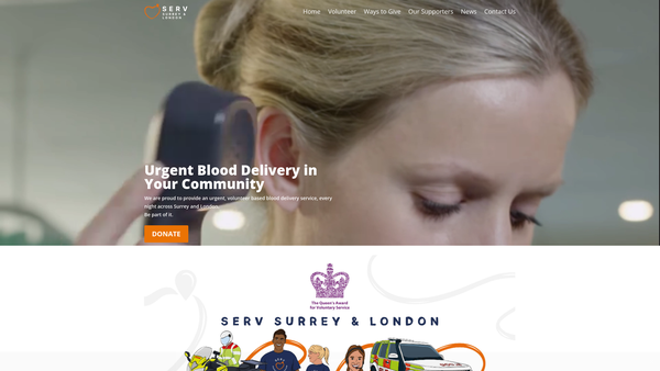 Screenshot of the Serv Surrey & London website