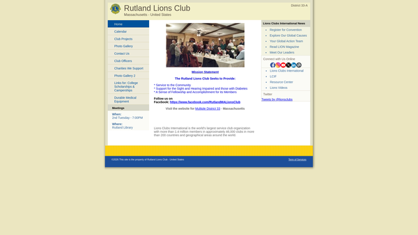 Screenshot of the Lions Club Of Rutland (CIO) website