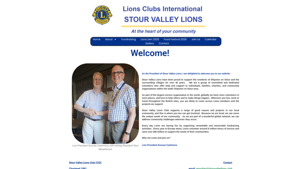 Screenshot of the Stour Valley Lions Club (CIO) website