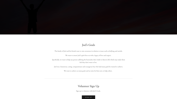 Screenshot of the Joel's Goals website