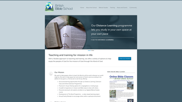 Screenshot of the British Bible School website