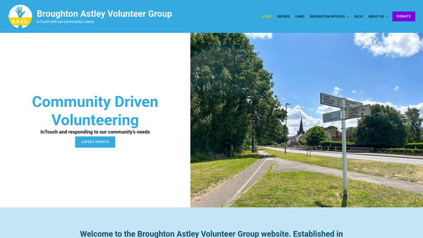 Screenshot of the Broughton Astley Volunteer Group website