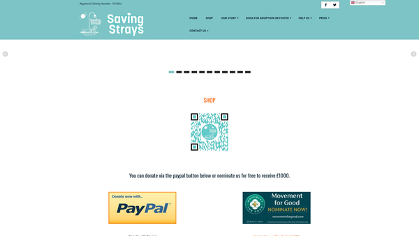 Screenshot of the Saving Strays website