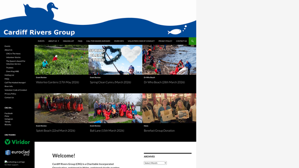 Screenshot of the Cardiff Rivers Group website