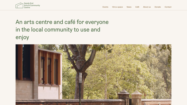 Screenshot of the Sands End Arts & Community Centre website