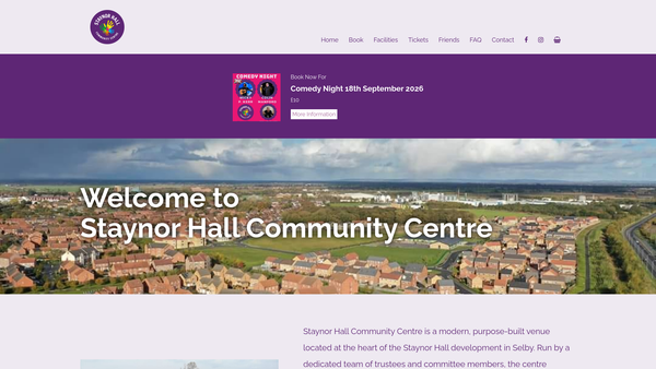 Screenshot of the The Staynor Hall Community Centre website