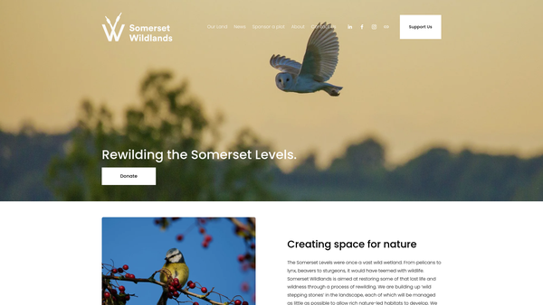 Screenshot of the Somerset Wildlands website