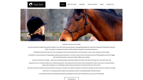 Screenshot of the Crest Farm Equine Connections website