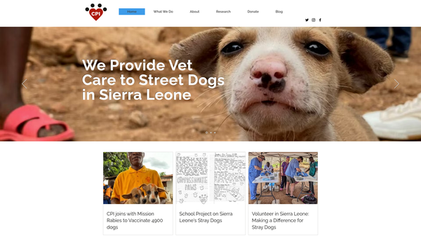 Screenshot of the Compassionate Paws International website