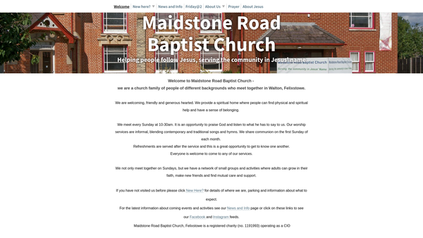 Screenshot of the Maidstone Road Baptist Church, Felixstowe website