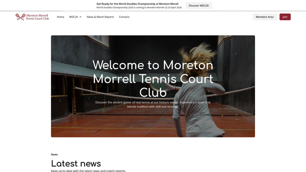 Screenshot of the Moreton Morrell Tennis Court Club Limited website