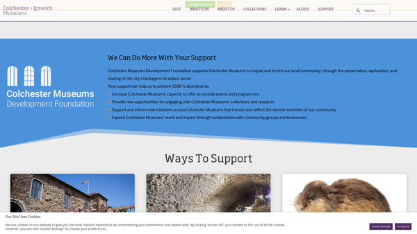 Screenshot of the Colchester Museums Development Foundation website
