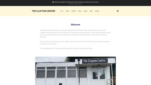 Screenshot of the The Clayton Centre website