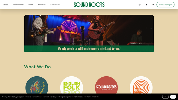 Screenshot of the Sound Roots website