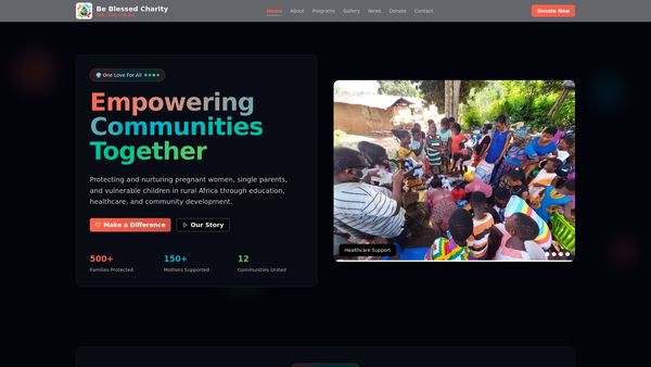 Screenshot of the Be Bless Charity website