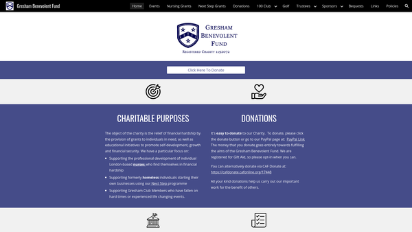 Screenshot of the Gresham Benevolent Fund website