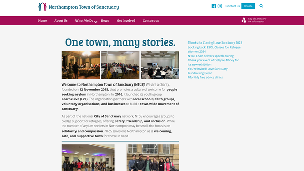 Screenshot of the Northampton Town Of Sanctuary website