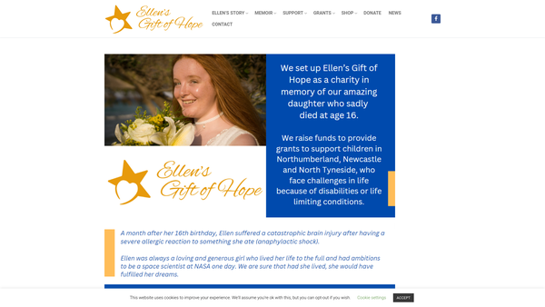 Screenshot of the Ellen's Gift Of Hope website